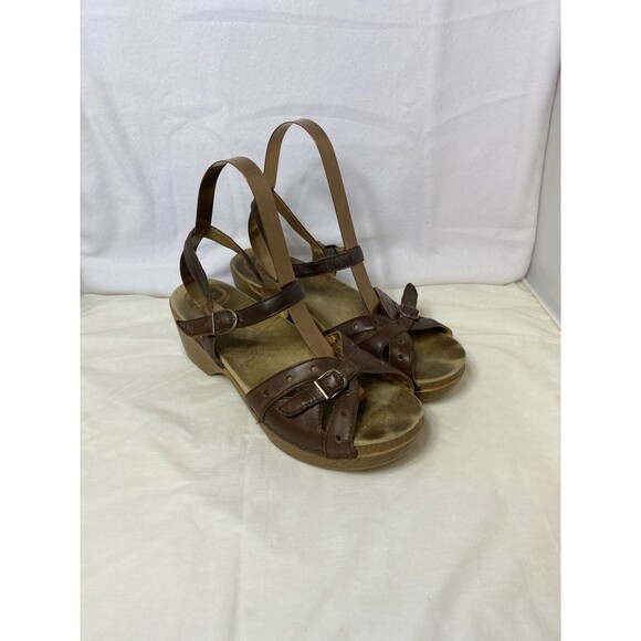 Dansko Sissy Leather Sandals Shoes EURO 39 US 8.5-9 Clog Brown Wedge Heels - Picture 1 of 8